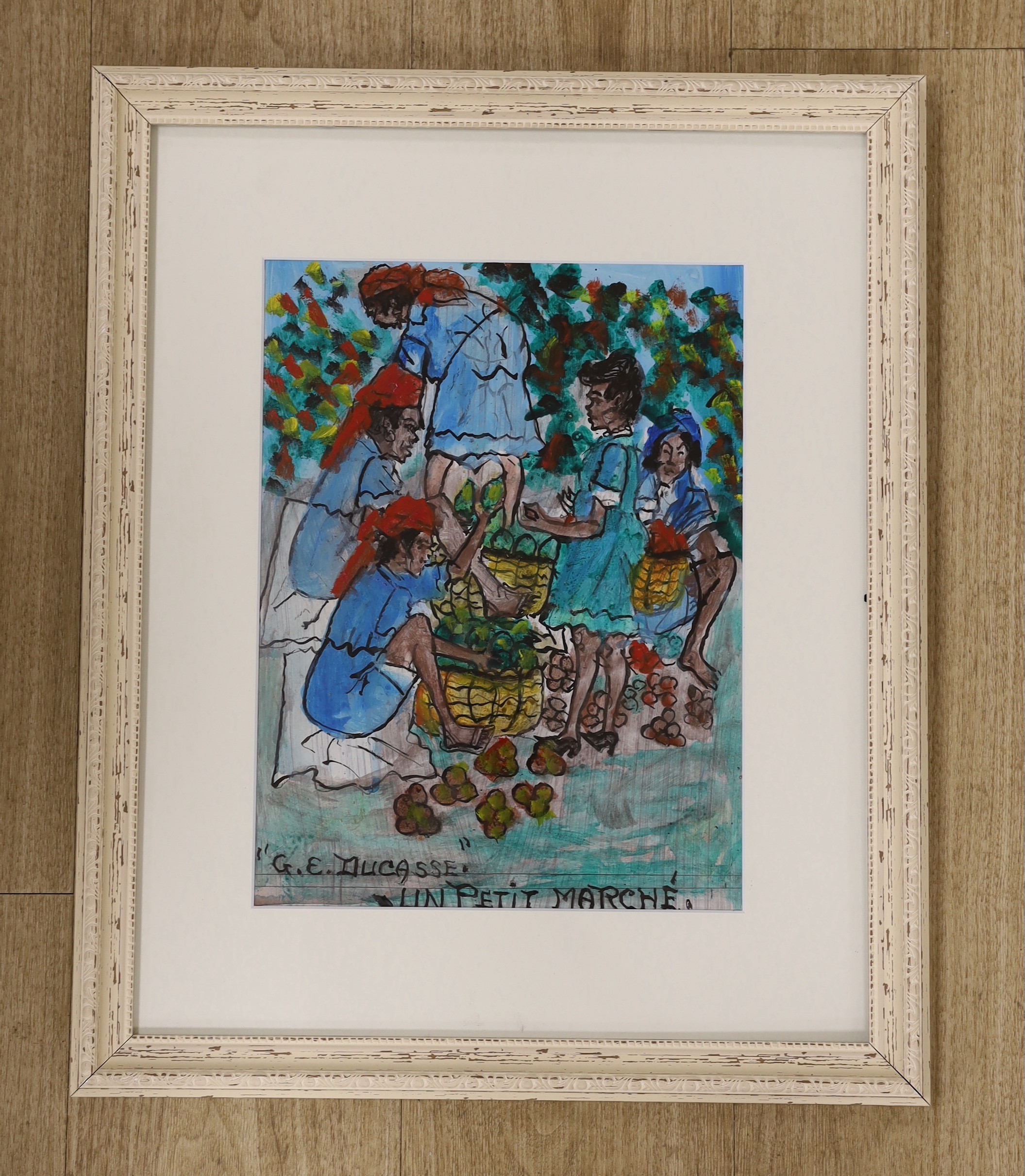 Gervais Emmanuel Ducasse (Haitian, 1903-1988) , ink and watercolour on board, 'Un petit marché', 35 x 26cm